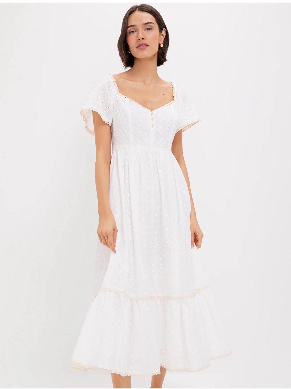 Tuckernuck White Eyelet Midi Dress with Square Neck Size S